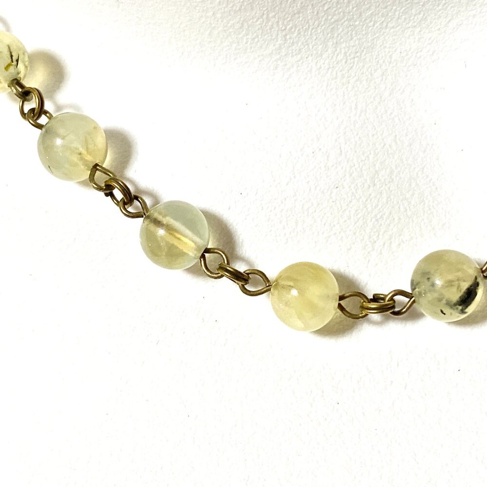 Genuine Yellow Green Prehnite Necklace, Gemstone Bronze Chain Layering Necklace